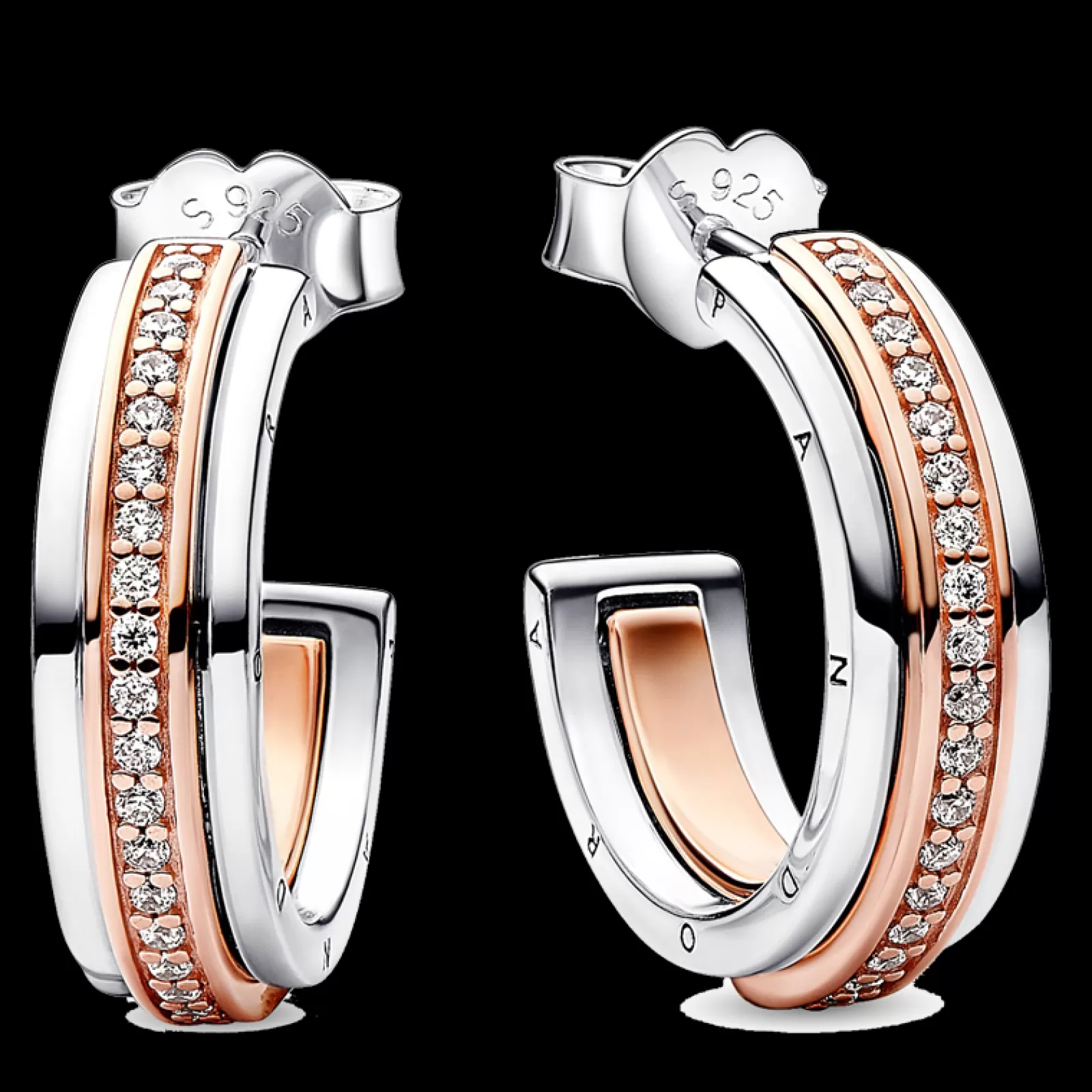 Brincos Logo Argola Rosa E Prata-Pandora Store