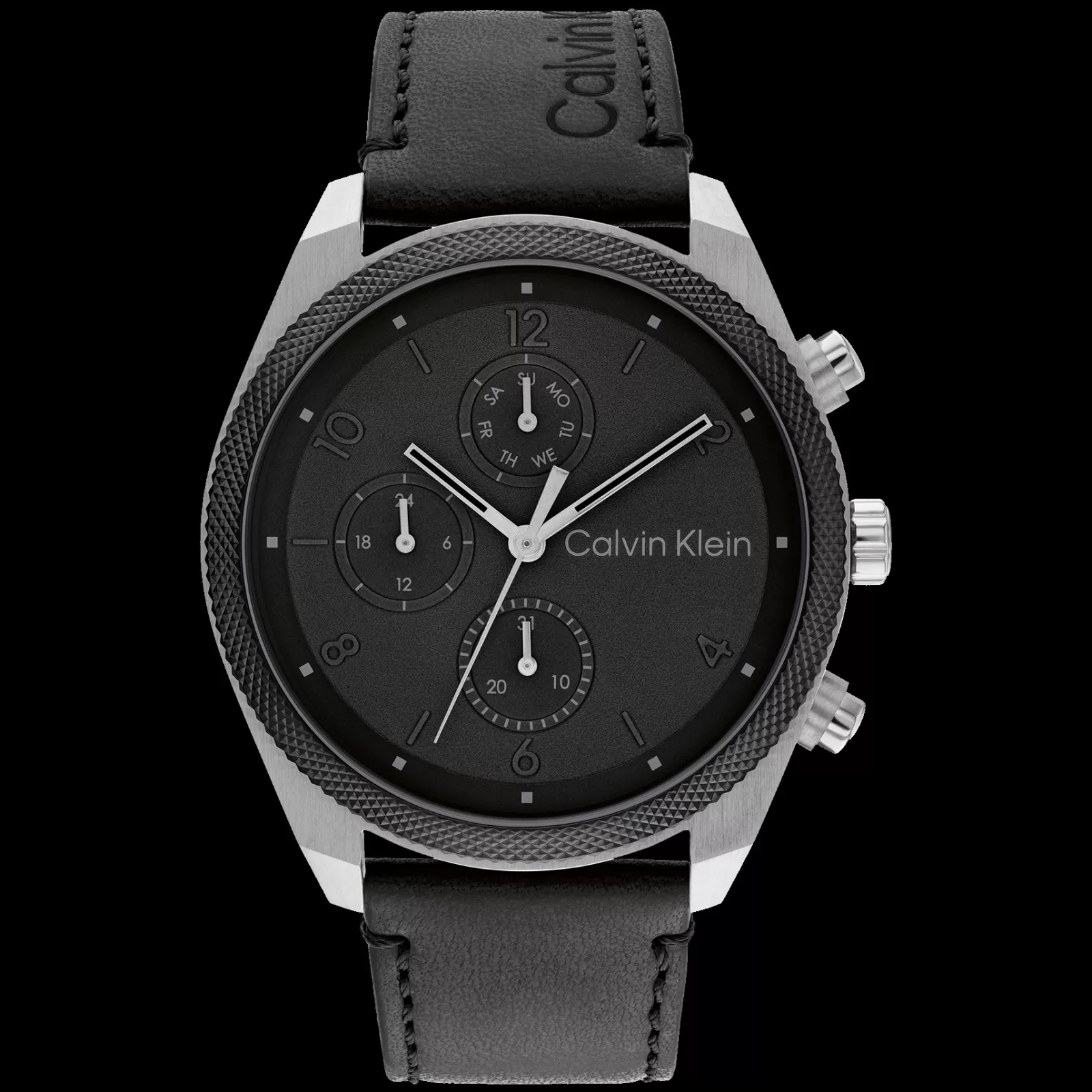 Preto E Aco Em Pele Preta-Calvin Klein Watches Flash Sale