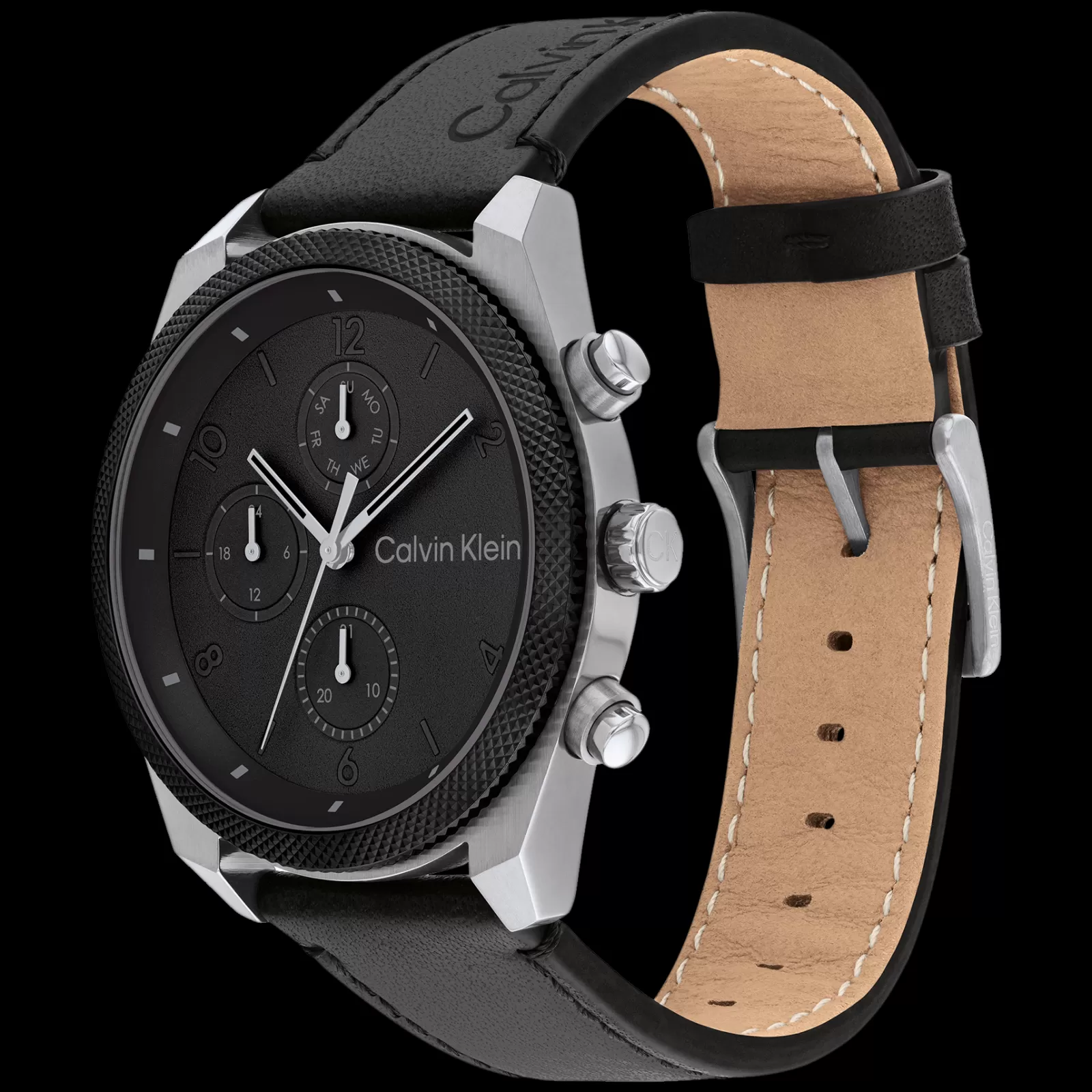 Preto E Aco Em Pele Preta-Calvin Klein Watches Flash Sale