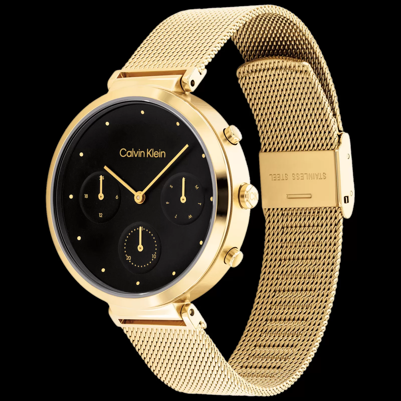 Preto E Dourado Em Malha Milanesa-Calvin Klein Watches Cheap