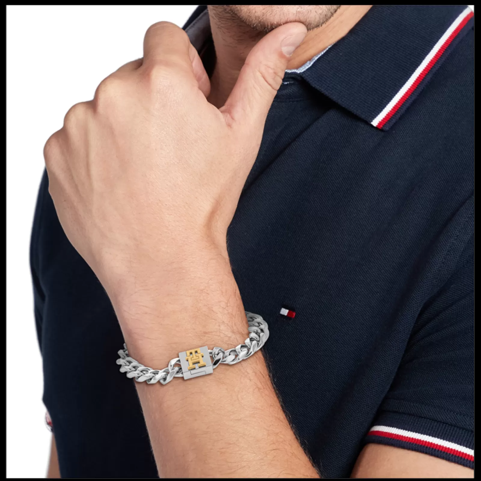 Pulseira Malha Aco Bicolor Monograma-Tommy Hilfiger Jewelry Fashion