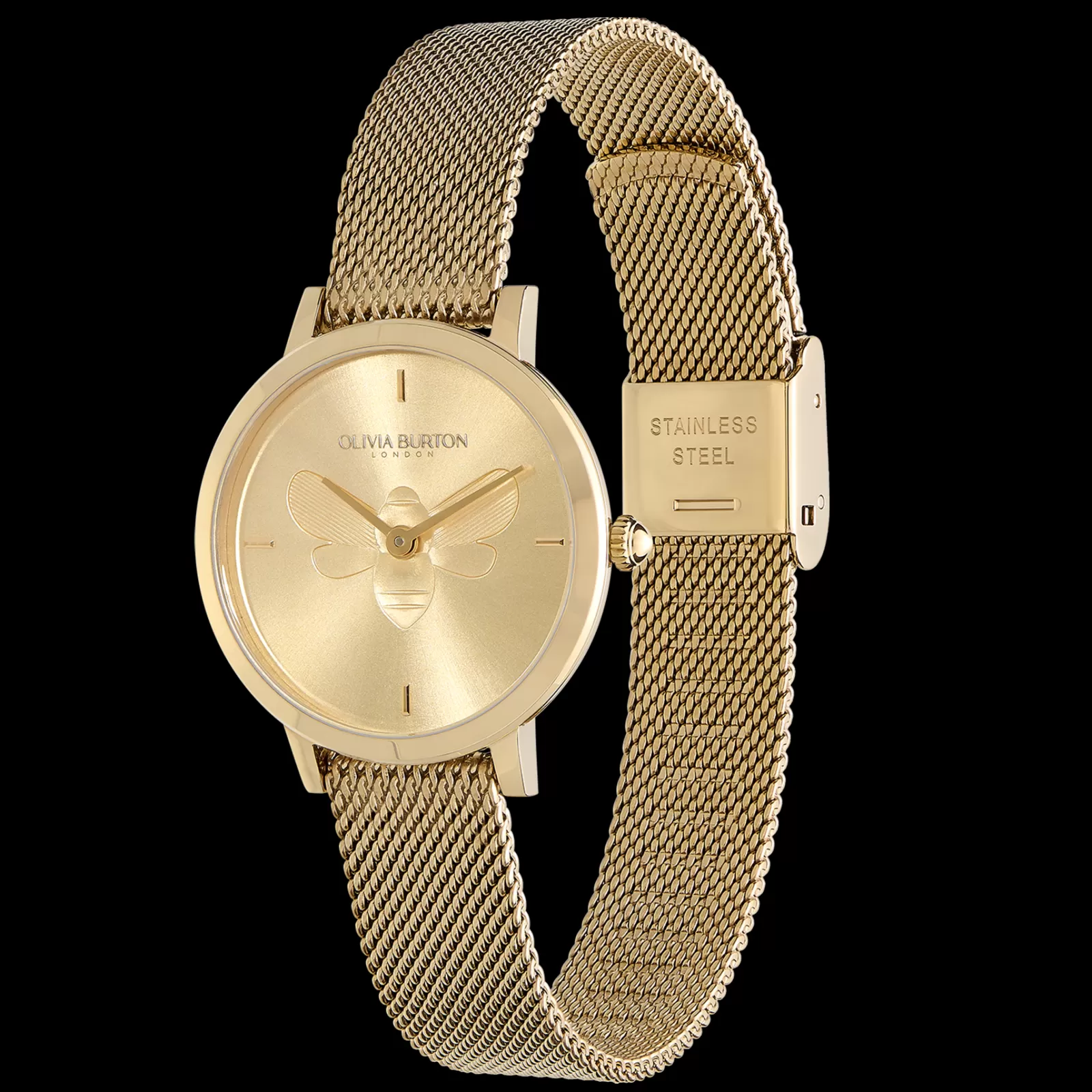Relogio Bee Ultra Slim Aco Ip Dourado Milanesa-Olivia Burton New