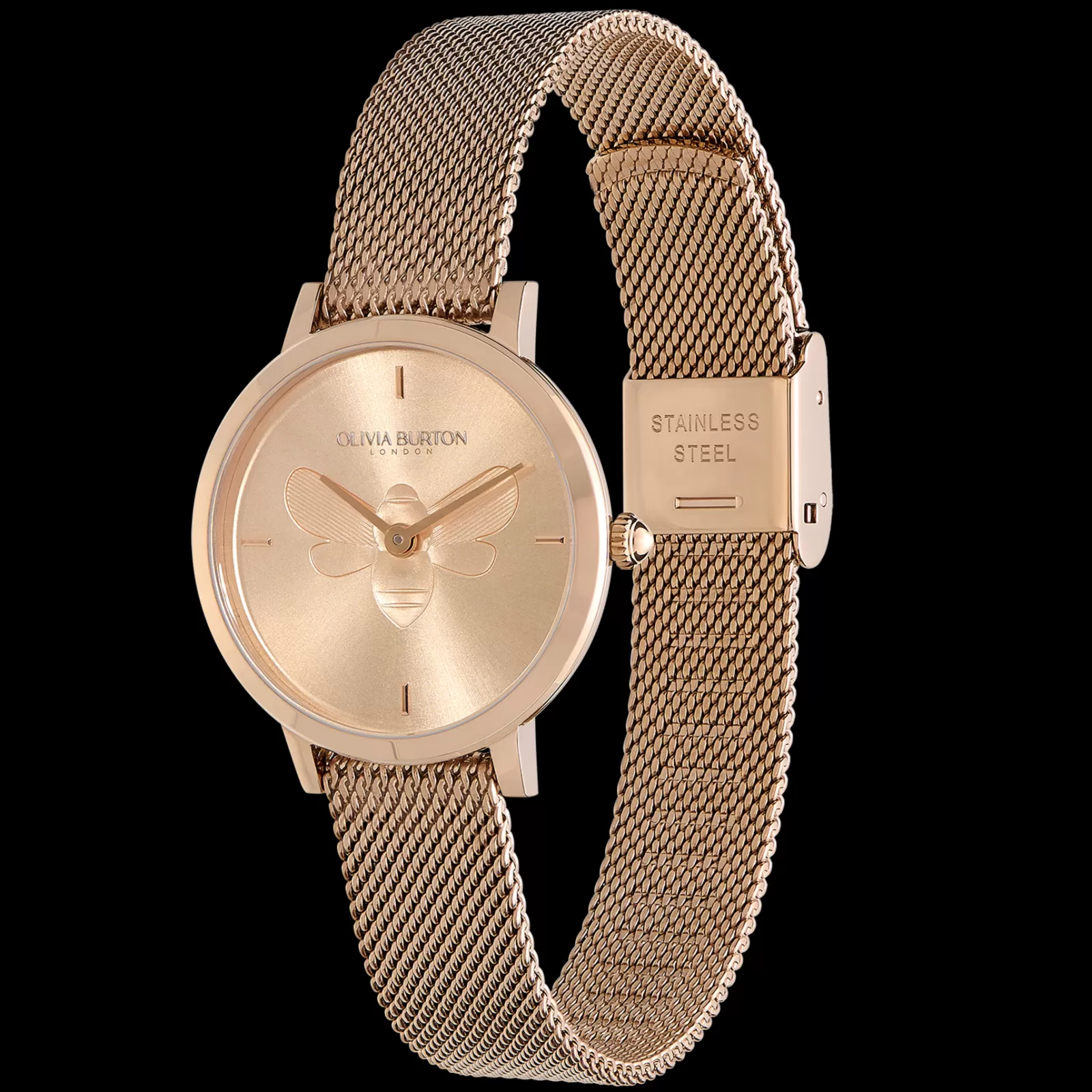 Relogio Bee Ultra Slim Aco Ip Dour.Rosa Milanesa-Olivia Burton Best