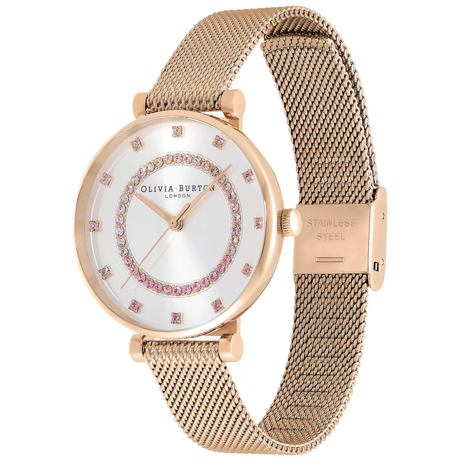 Relogio Belgrave Tbar Aco Dourado Rosa Milanesa-Olivia Burton Store