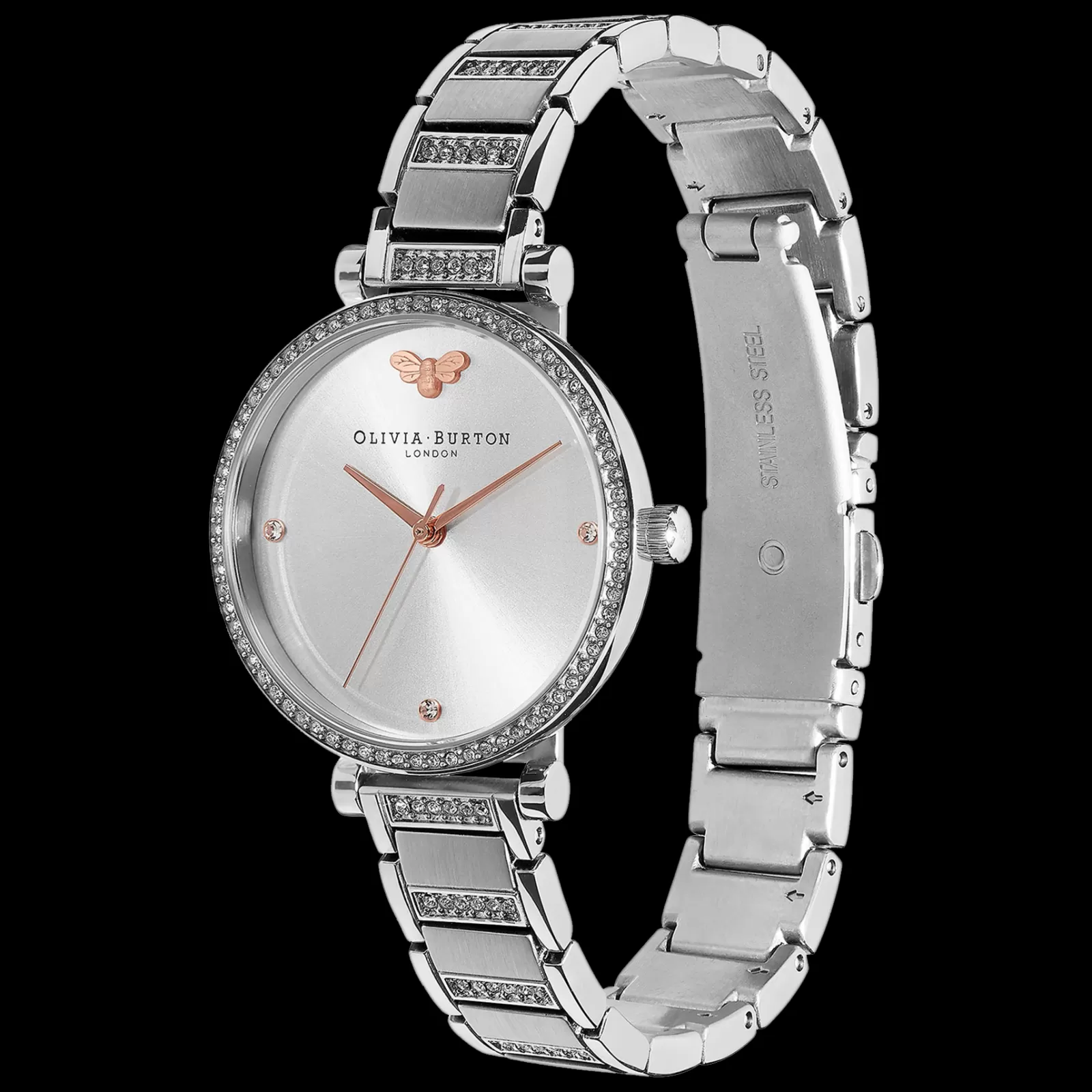 Relogio Belgrave Tbar Prateado Aco E Cristais-Olivia Burton Shop