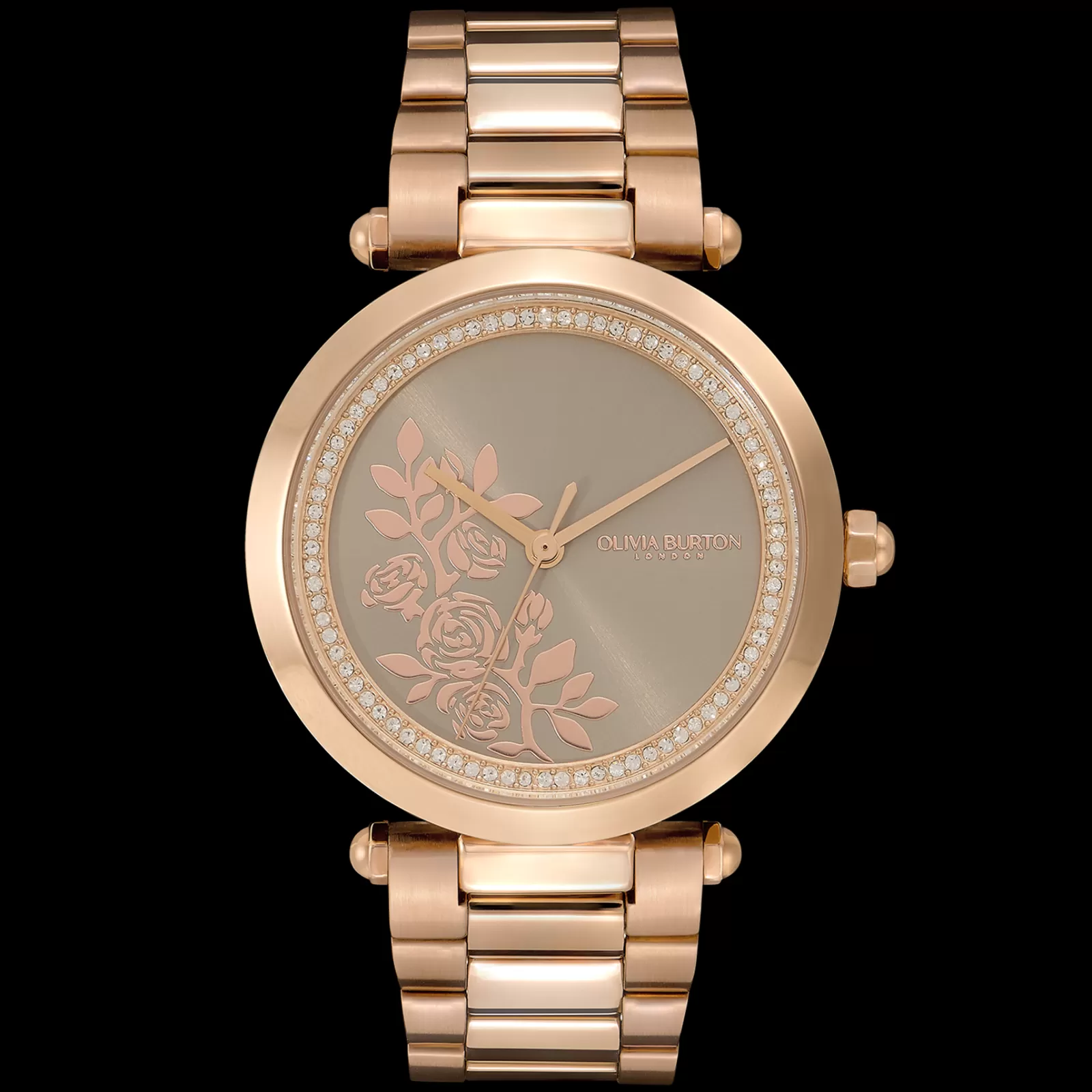 Relogio Floral T-Bar Aco Ip Dou. Rosa E Cristais-Olivia Burton New