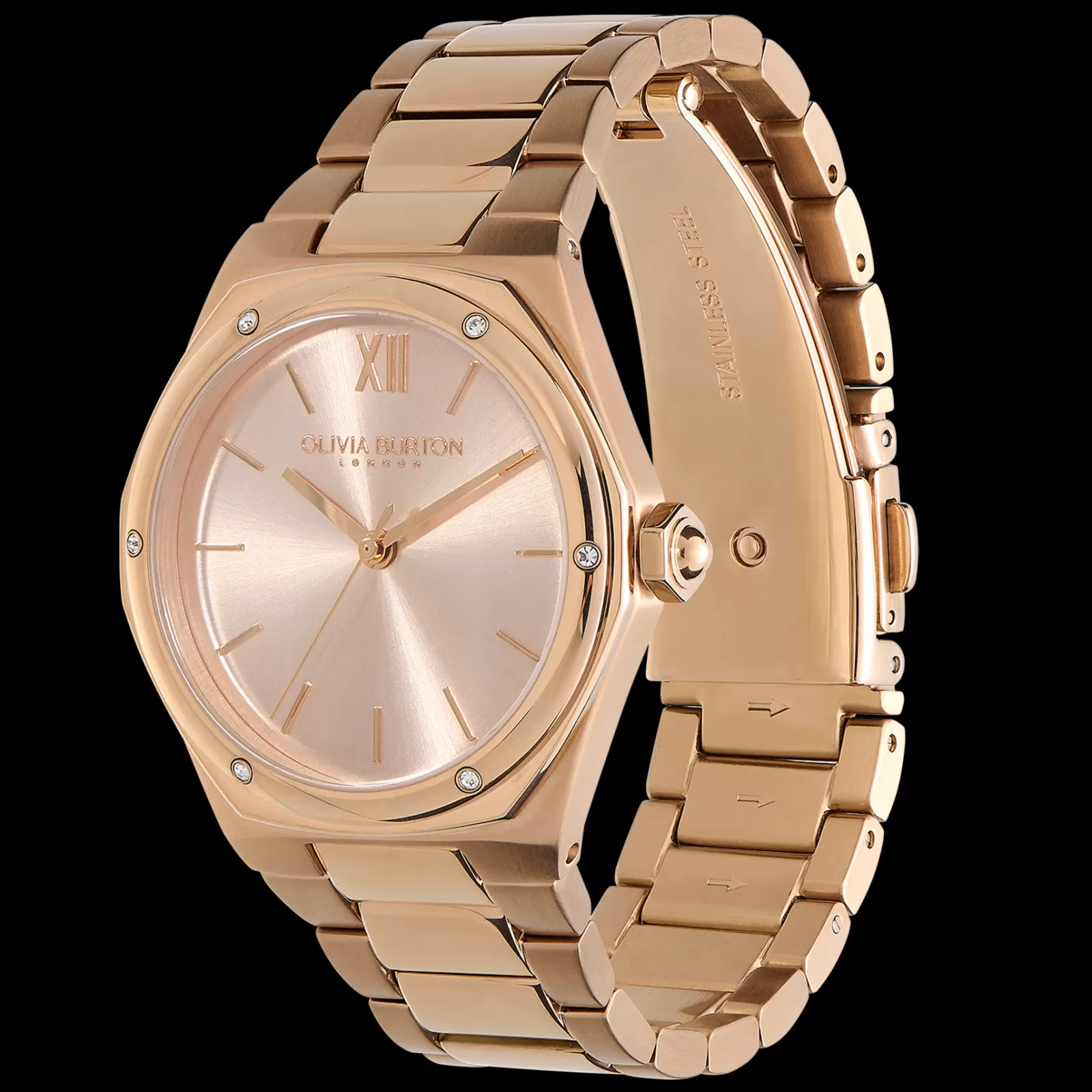 Relogio Hexa Rosa Aco Ip Dourado Rosa E Cristais-Olivia Burton Outlet