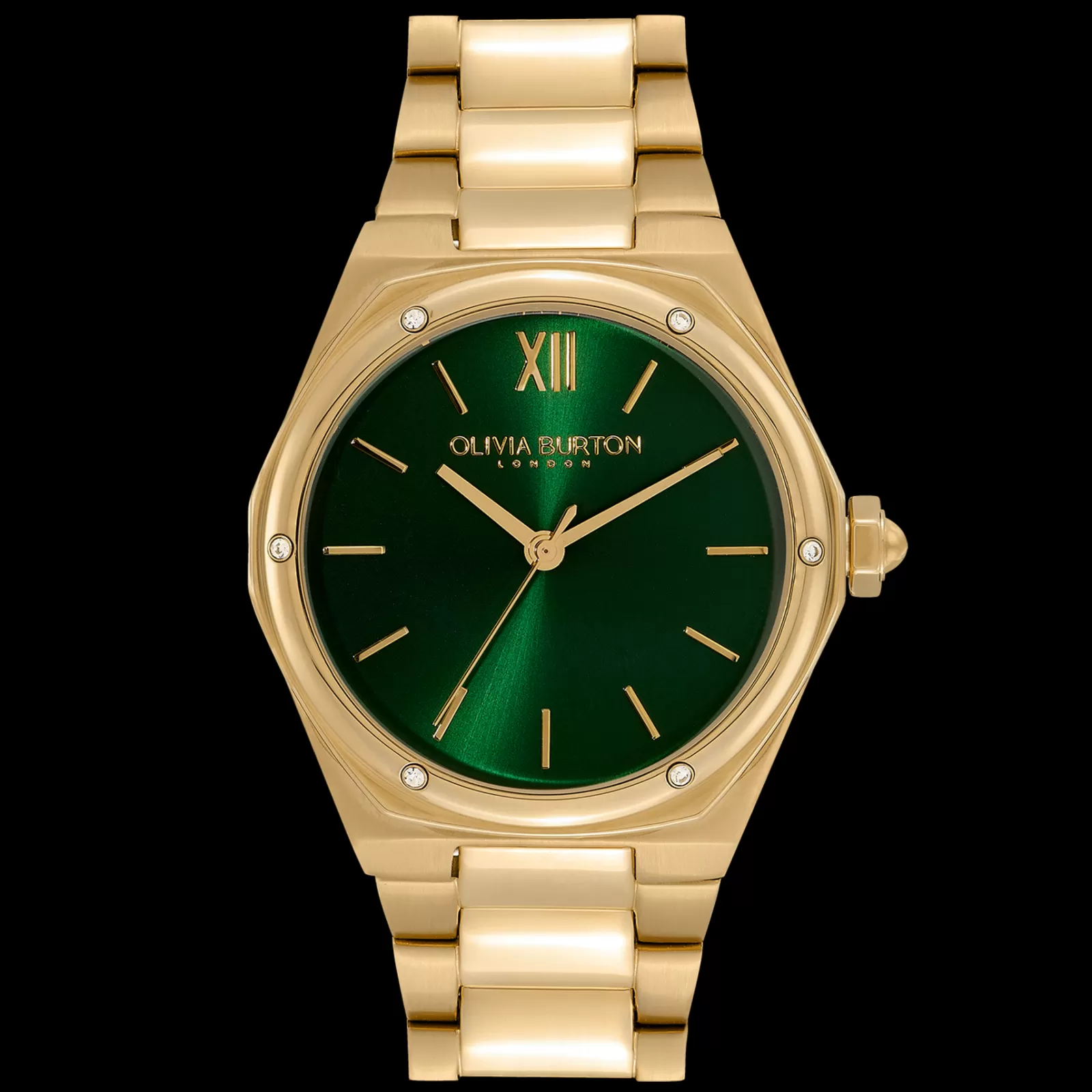 Relogio Hexa Verde Aco Ip Dourado E Cristais-Olivia Burton Flash Sale