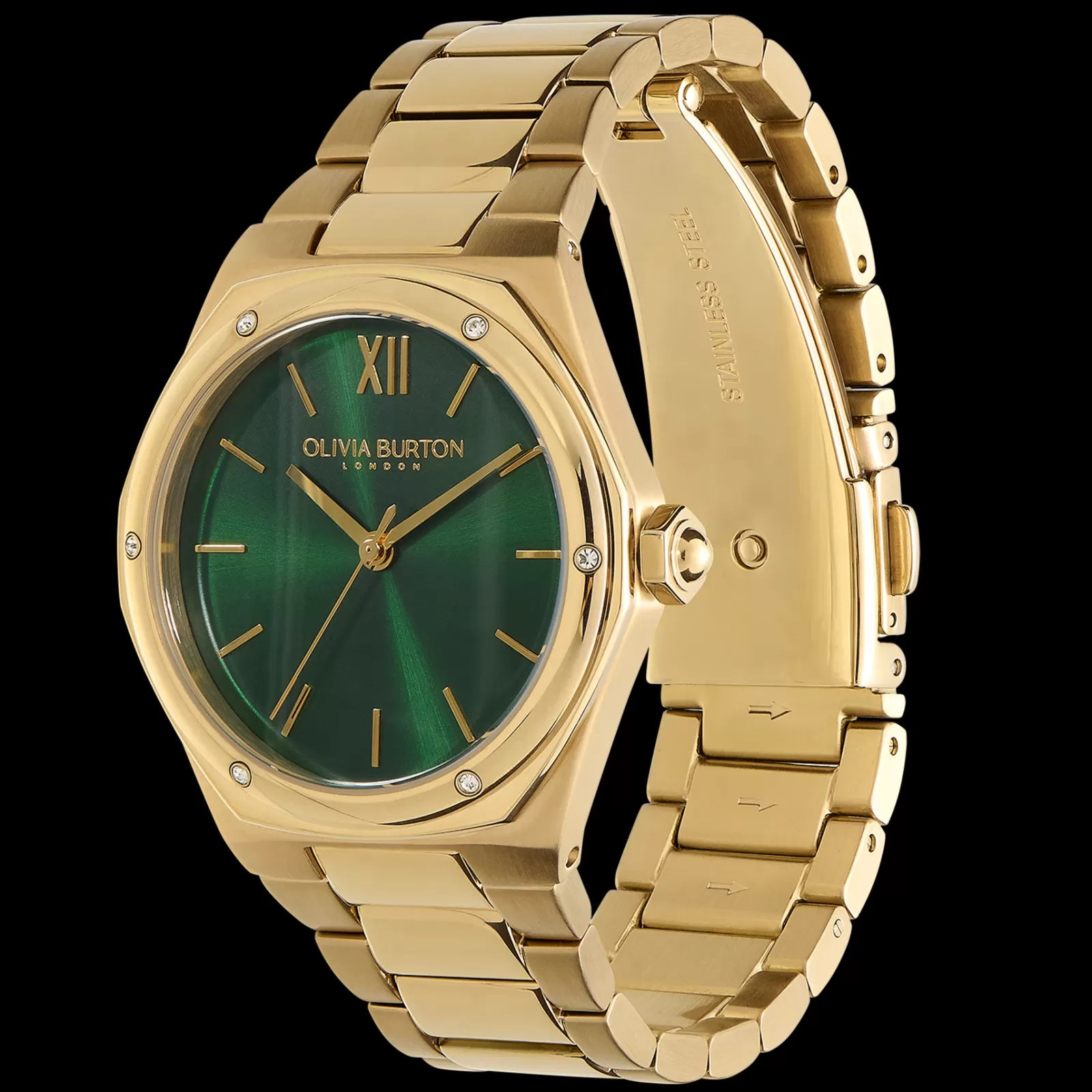 Relogio Hexa Verde Aco Ip Dourado E Cristais-Olivia Burton Flash Sale