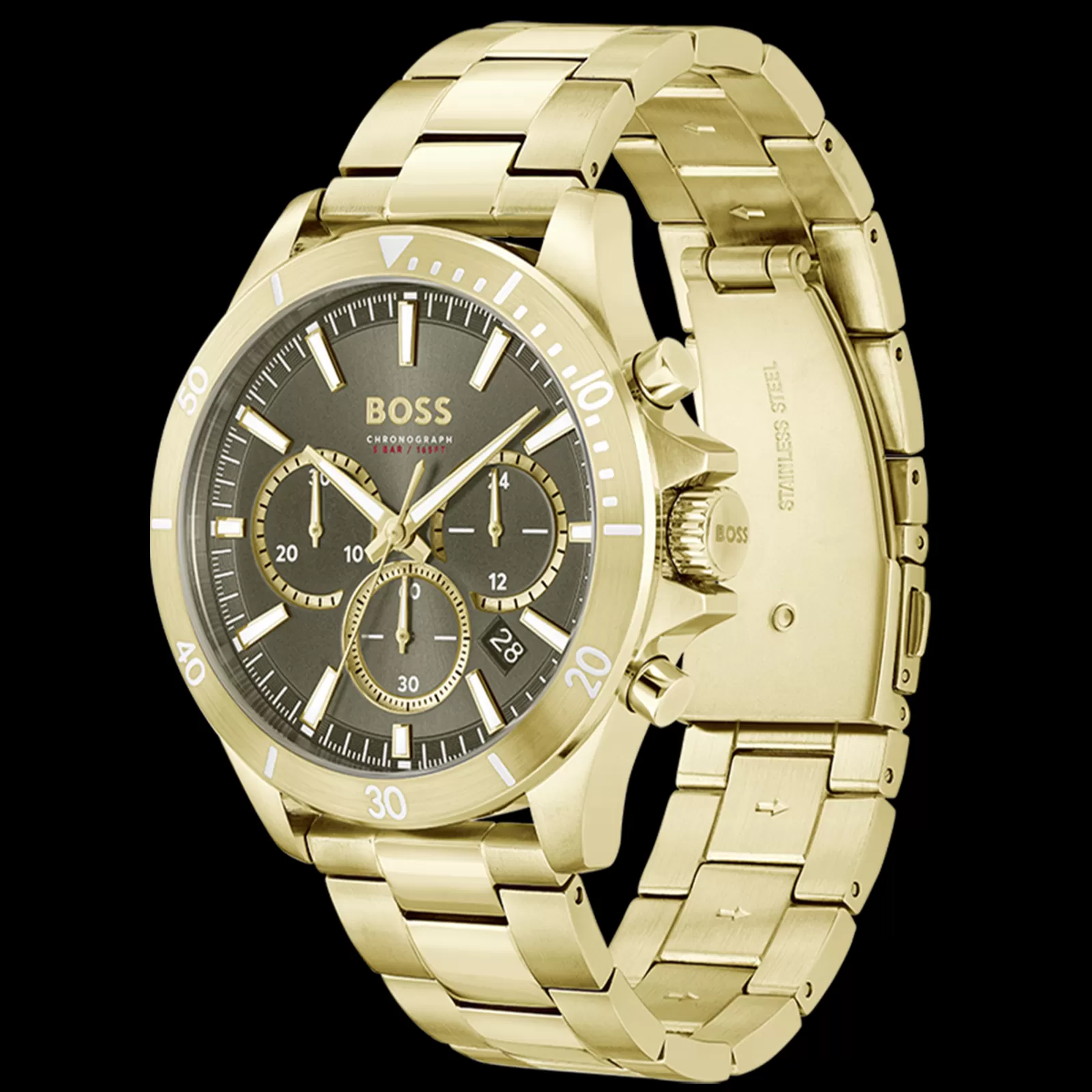 Relogio Troper Cronografo Verde Aco Dourado-Boss Watches Store