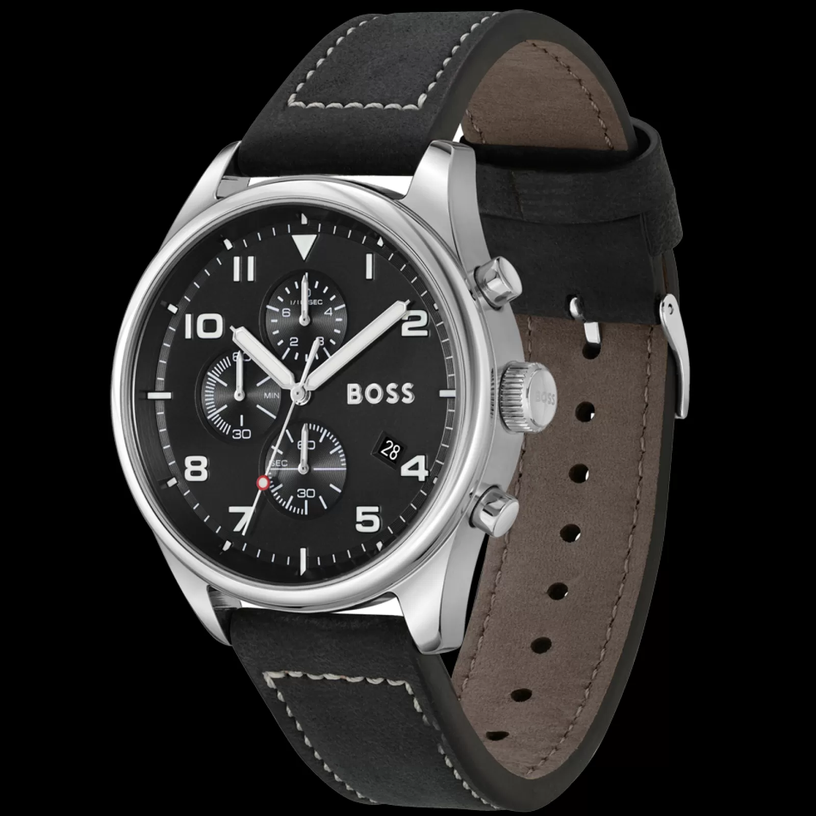 Relogio View Cronografo Aco Preto Pele Preta-Boss Watches Discount