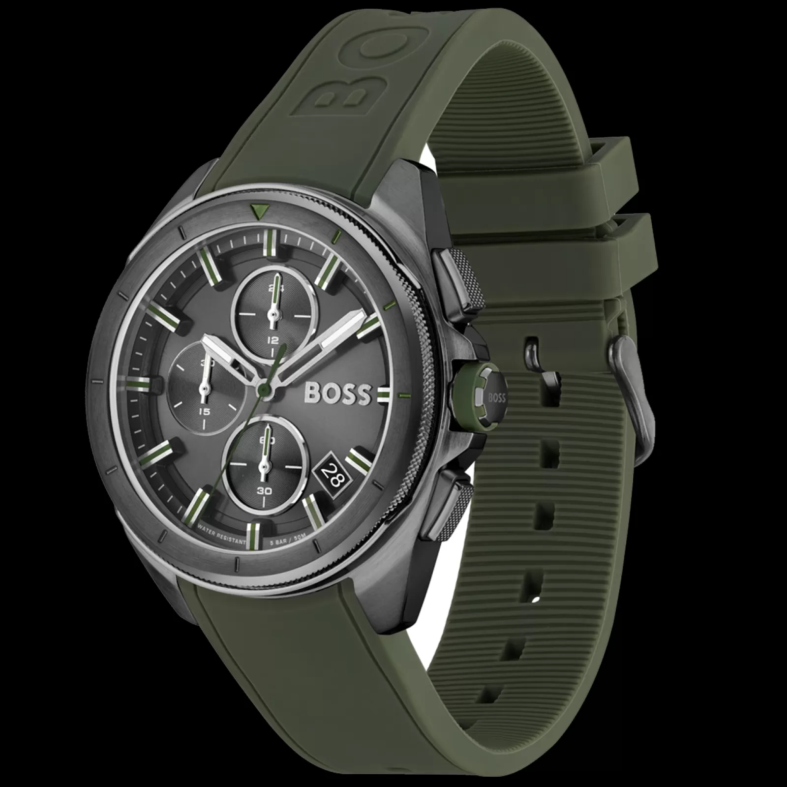 Relogio Volane Aco Ip Cinzento Silicone Verde-Boss Watches Hot